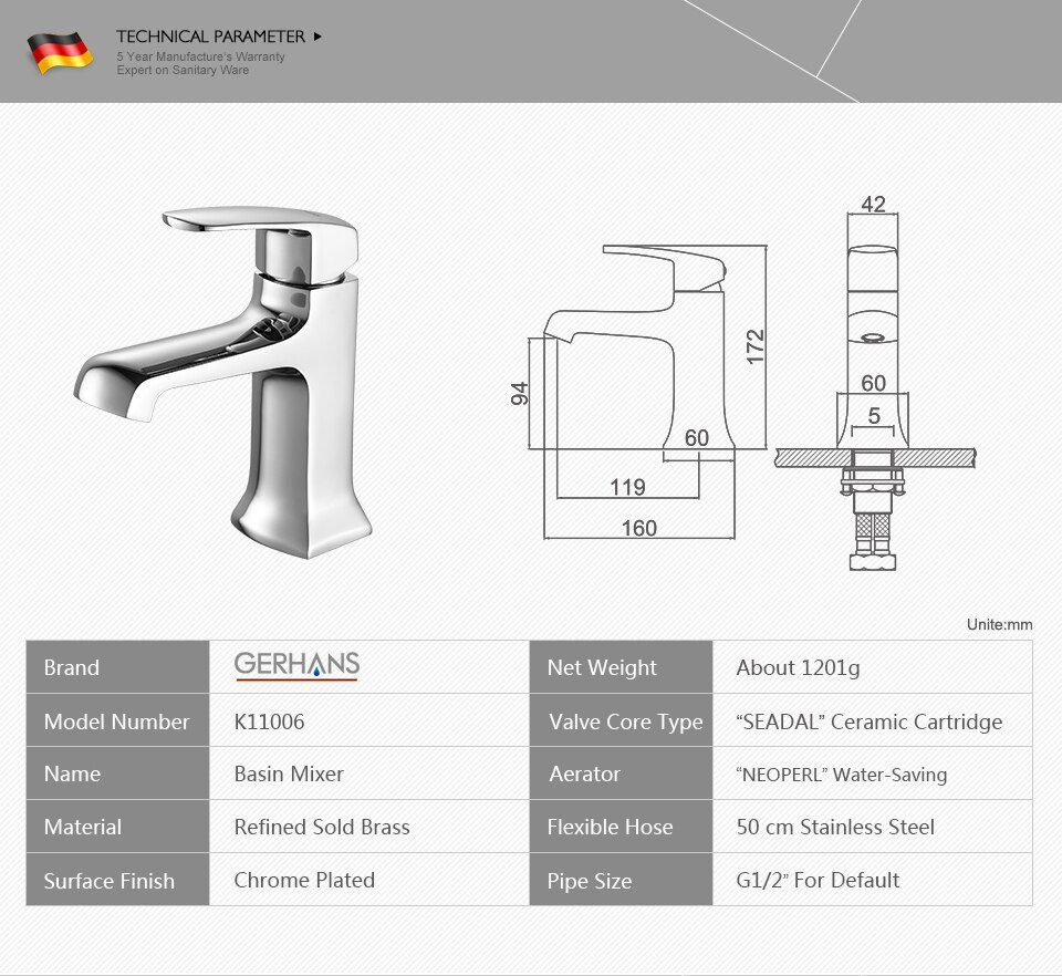 Смеситель для умывальника GERHANS K11006 — изображение 2
