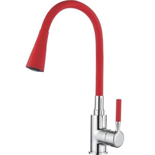 Смеситель для кухни с гибким изливом и лейкой, латунь, хром + красный Ledeme L4199-1