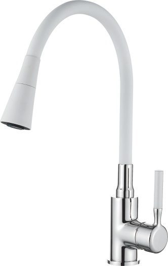 Смеситель для кухни с гибким изливом и лейкой, латунь, хром + белый Ledeme L4199-3