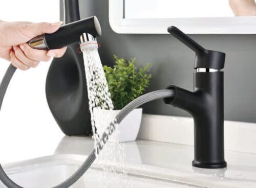 Смеситель для умывальника с выдвижной лейкой Ledeme L1055B-25