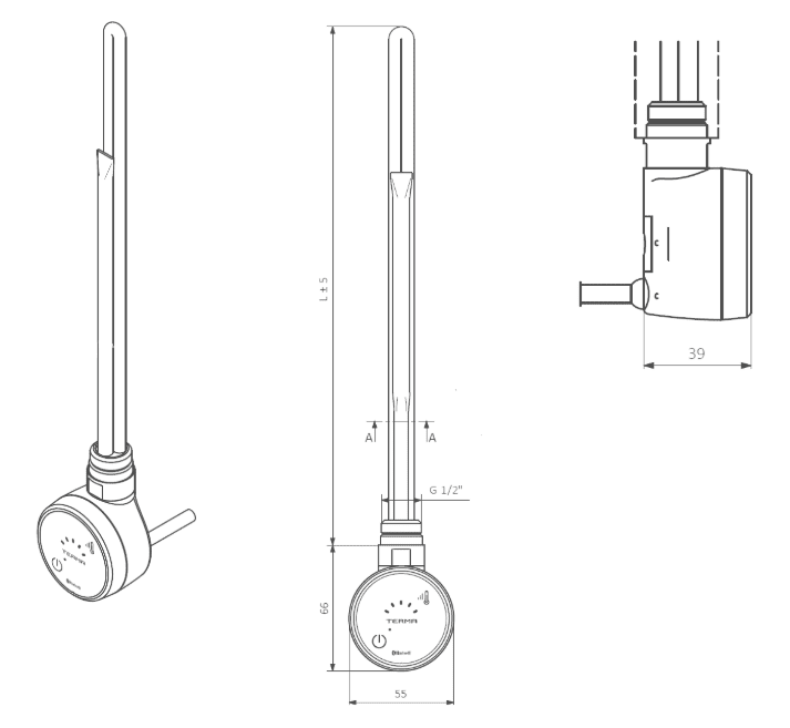 Блок управления с ТЭНом Terma MOA RAL (черный) для п/с 300 Вт с проводом — изображение 6