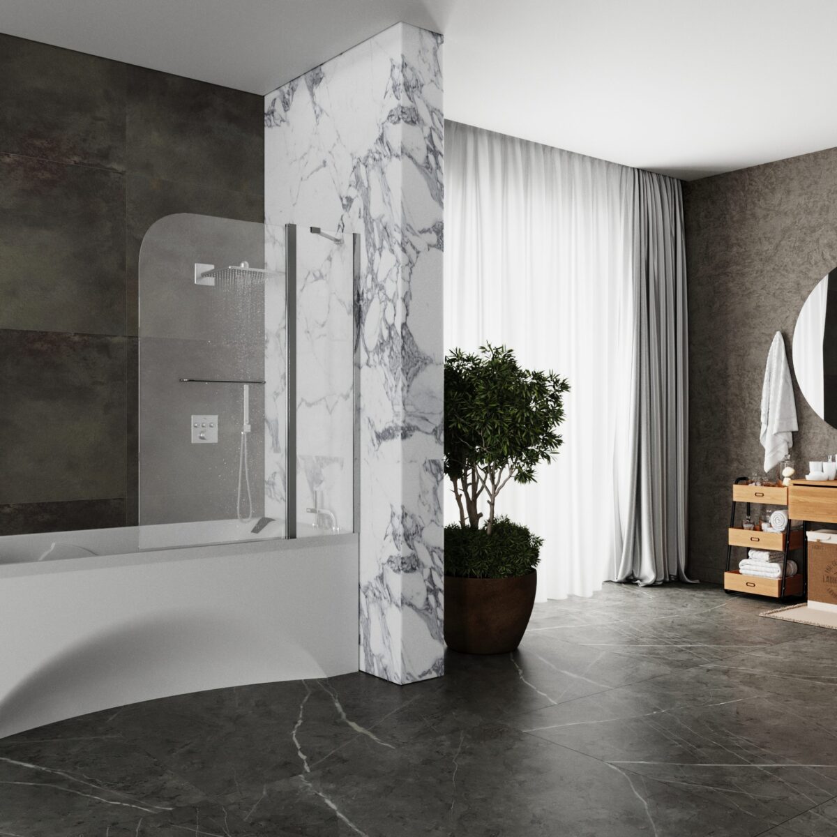 Душевая шторка на ванну Roxen Brimen 52010-120 (1200*1400; прозрачное/хром) — изображение 2