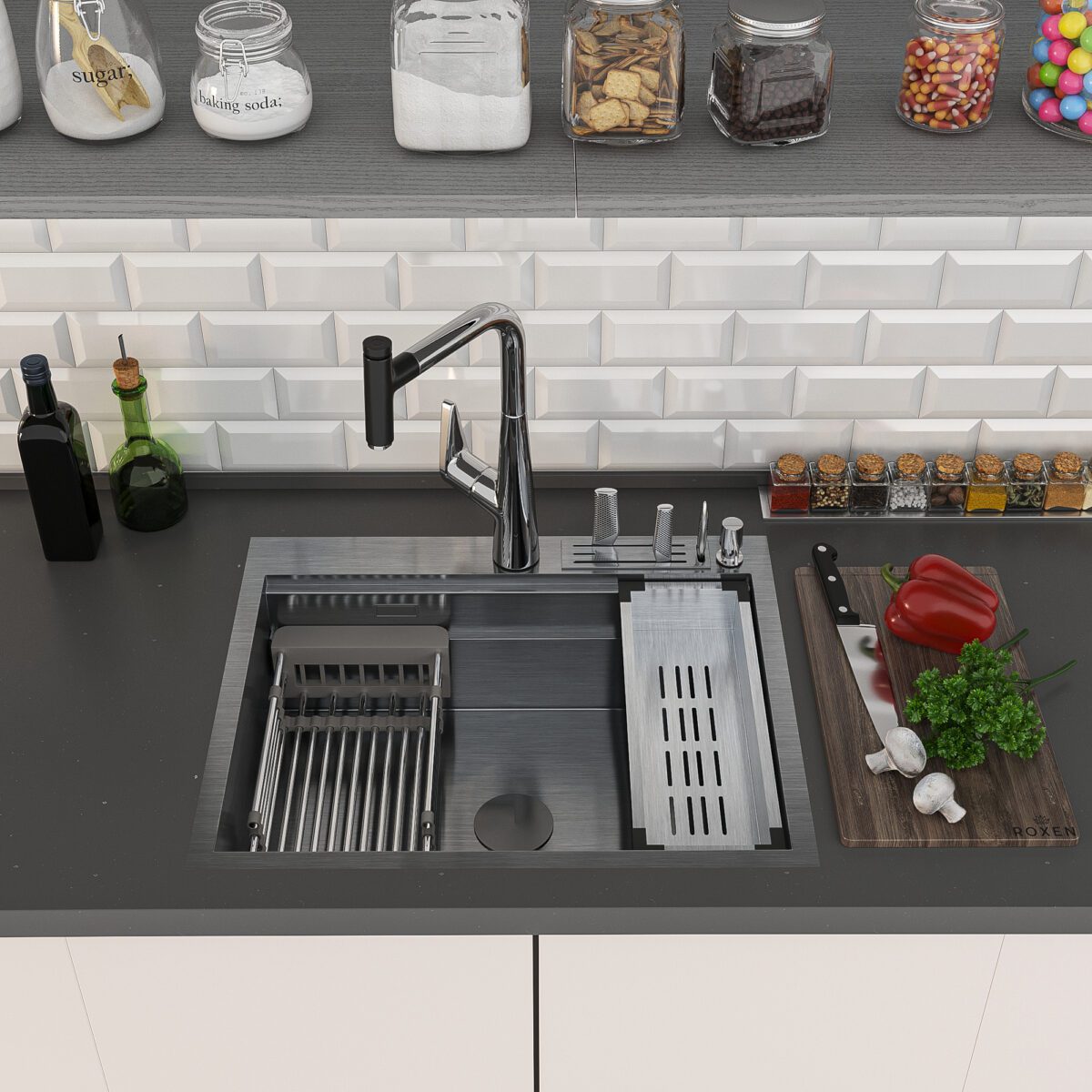 Кухонная мойка Roxen Stage 560250-60B (600x480x220; графит/мат)