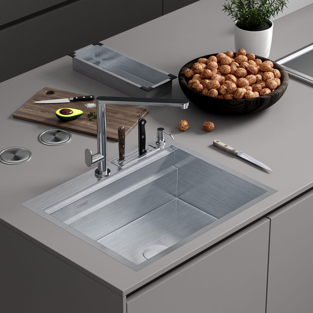 Кухонная мойка Roxen Stage 560250-60B (600x480x220; графит/мат) — изображение 12