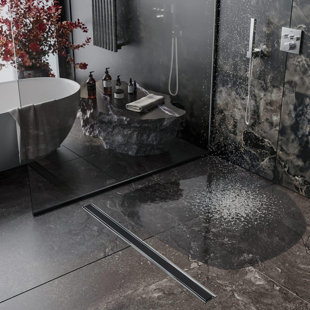 Трап для душа Roxen Black glass 91030-70 чёрное стекло — изображение 6