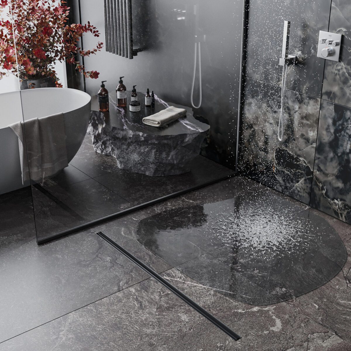 Трап для душа Roxen Black slim 91070-60 узкая решётка, чёрный — изображение 2