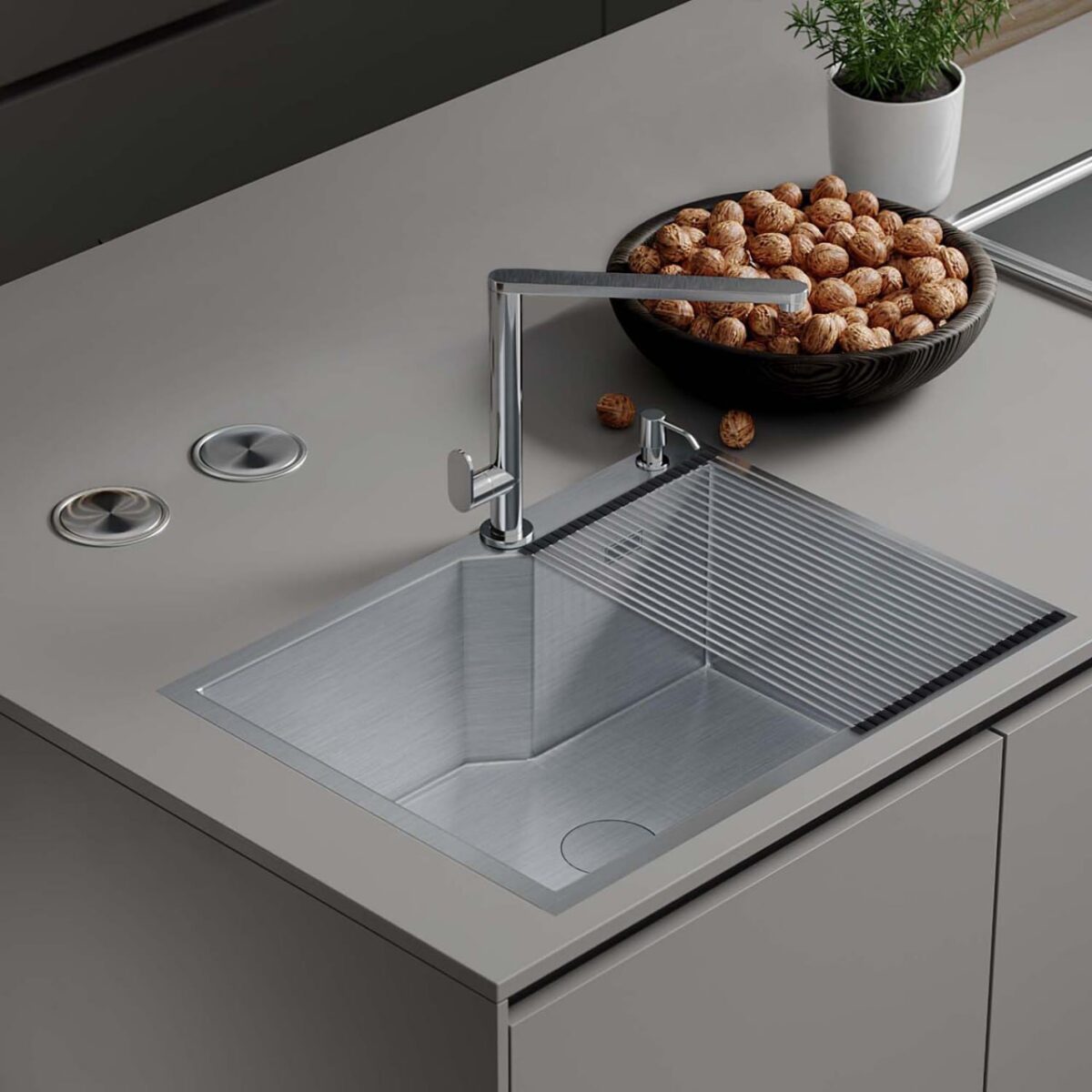 Кухонная мойка Roxen Wellnes 560240-60B (600х450х220; графит/мат) — изображение 12