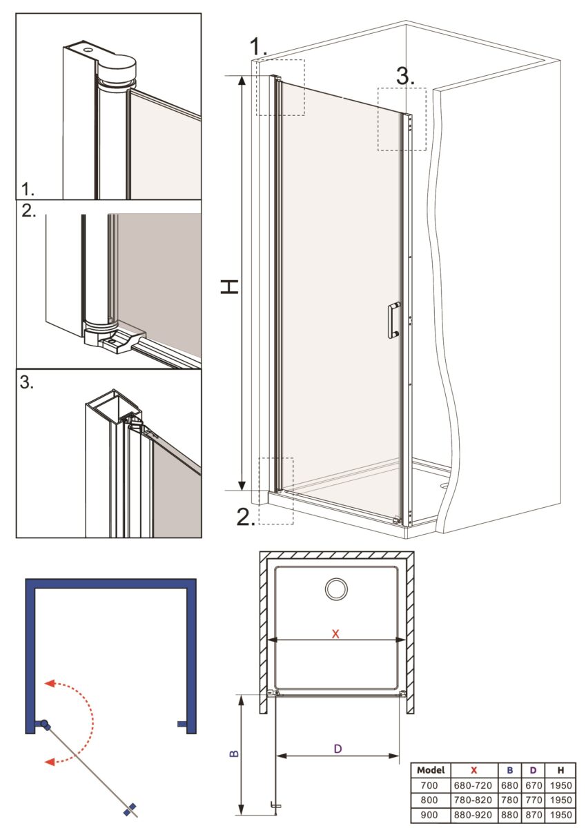 Душевая дверь Roxen Astra 580110-70 (700*1950; прозрачное/хром) — изображение 4