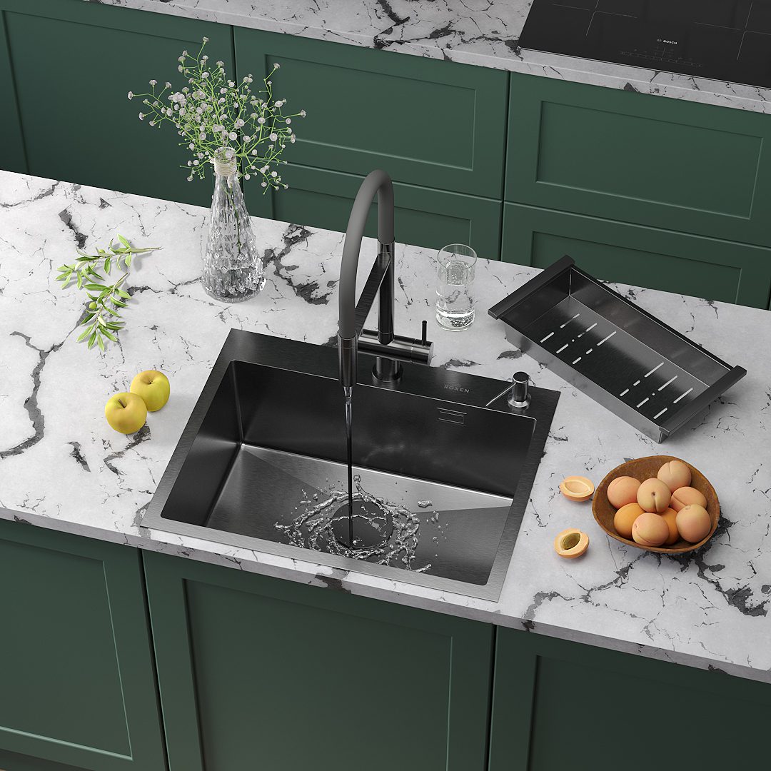 Кухонная мойка Roxen Simple 560220-60B графит/матовая