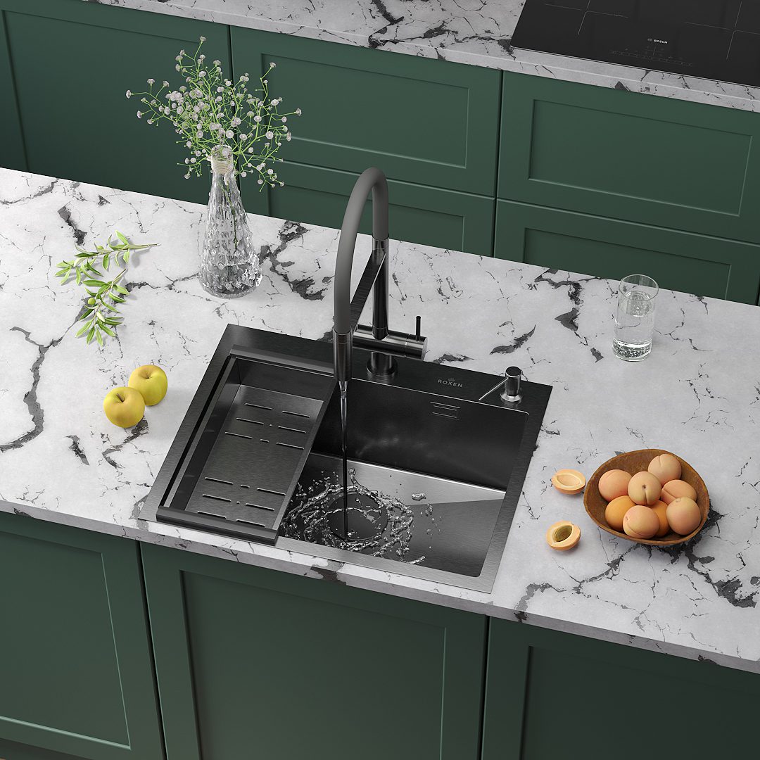 Кухонная мойка Roxen Simple 560220-60B графит/матовая — изображение 2