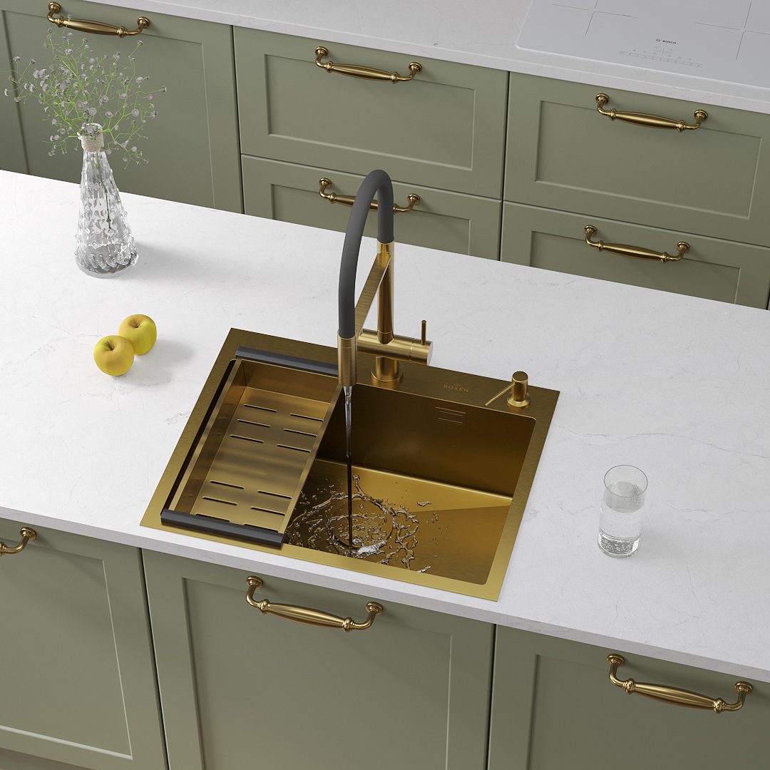 Кухонная мойка Roxen Simple 560220-60G золото/матовая