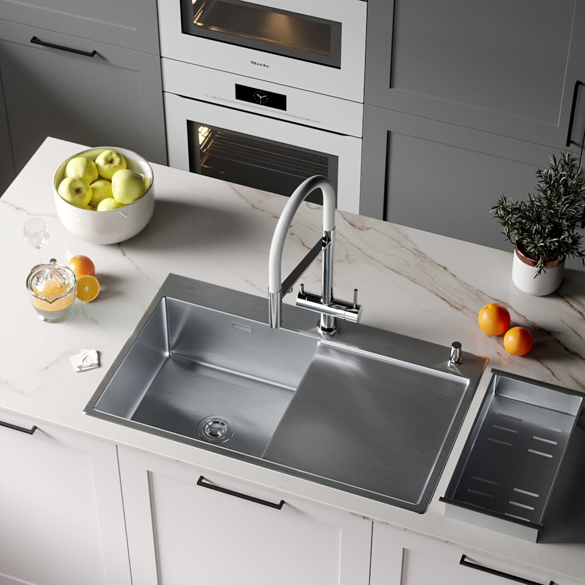 Кухонная мойка Roxen Vespa 560230-70R (780х480х220; сатин/мат) — изображение 3