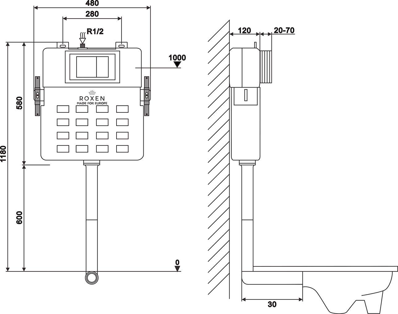 Комплект инсталляции для приставного унитаза Roxen Attach с кнопкой Caspia (чёрная/матовая), 922094 — изображение 2