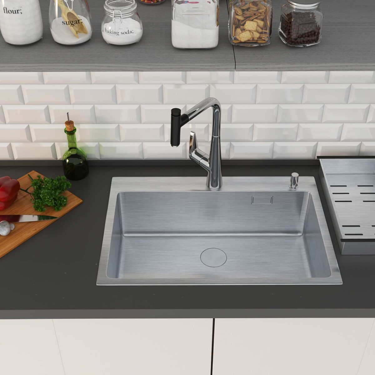 Кухонная мойка Roxen Simple 560220-55 (550x480x220; сатин/мат) — изображение 9