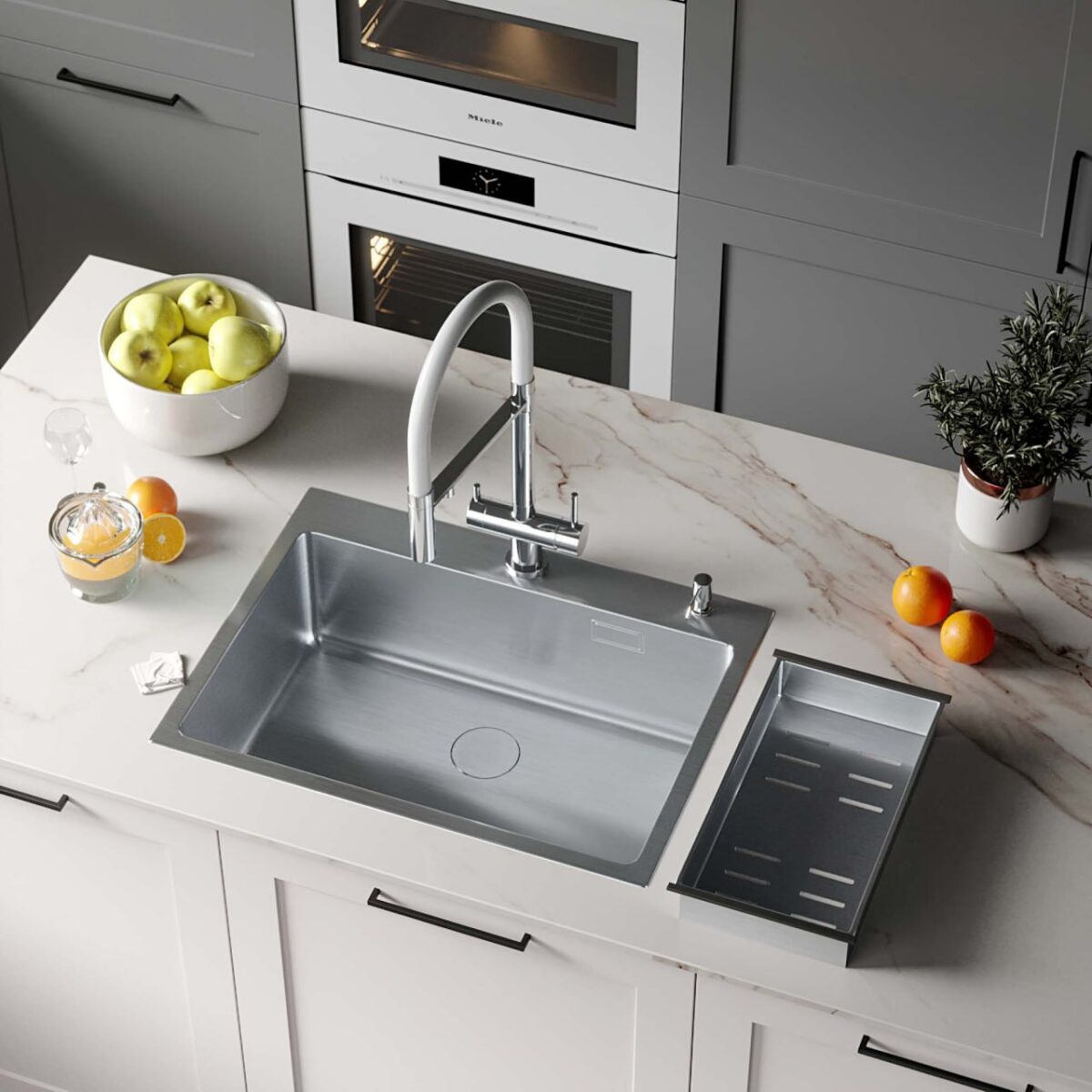 Кухонная мойка Roxen Simple 560220-55 (550x480x220; сатин/мат) — изображение 13