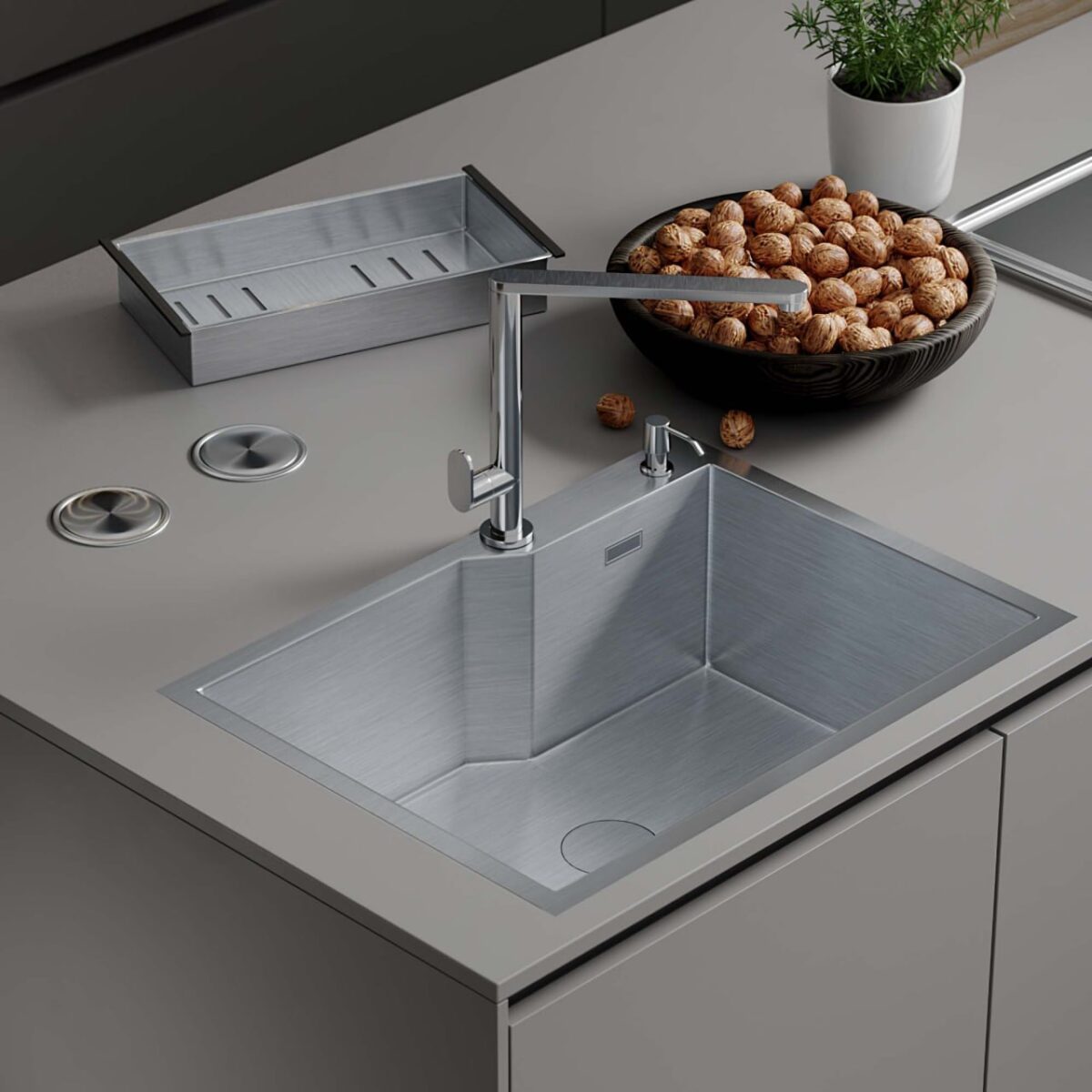 Кухонная мойка Roxen Wellnes 560240-60B (600х450х220; графит/мат) — изображение 3