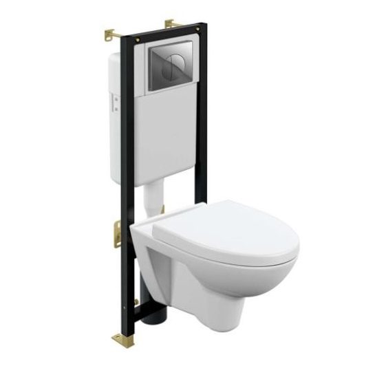 Комплект инсталляции Cersanit Black с унитазом Parva и кнопкой Leon (хром/глянец), 64229