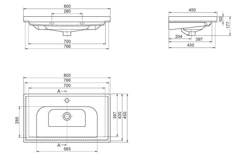 Умывальник CeraStyle Frame 80, VB015M22U00 — изображение 4