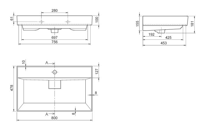 Умывальник CeraStyle Sharp 80, VB012M42U00 — изображение 2
