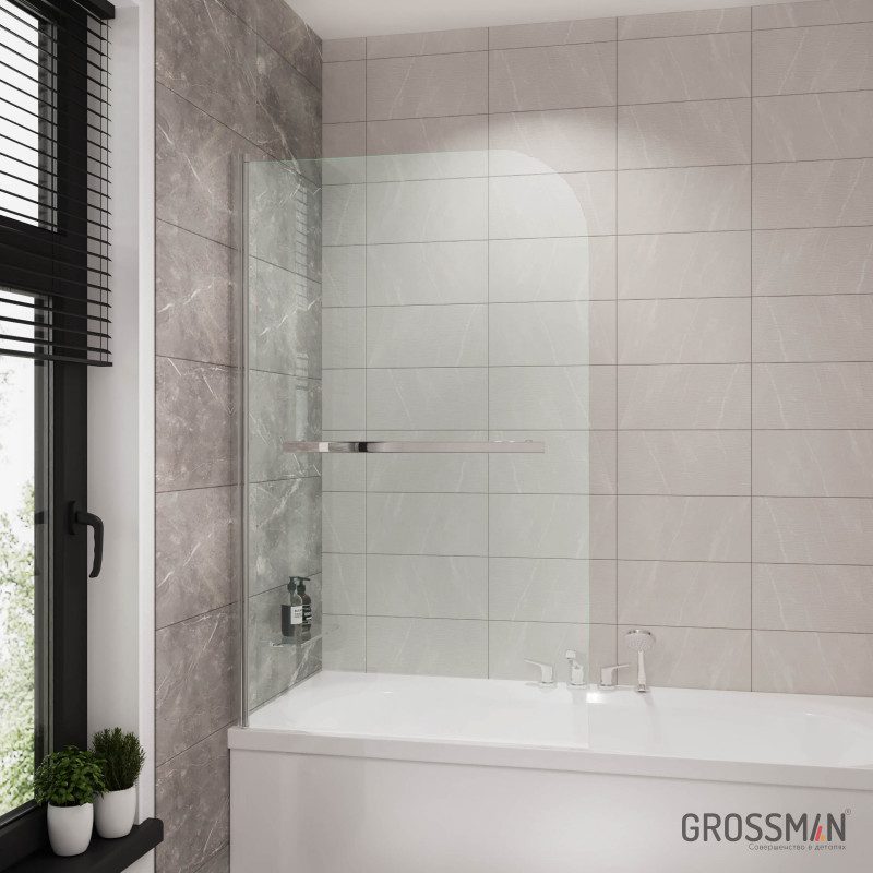 Шторка для ванны GR-104, 150*80 стекло прозрачное Easy Clean