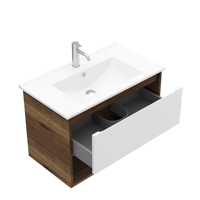 Тумба в ванную LAPARET POLARIS 80 под умывальник Creavit Su 80, дуб Рока/белый — изображение 2