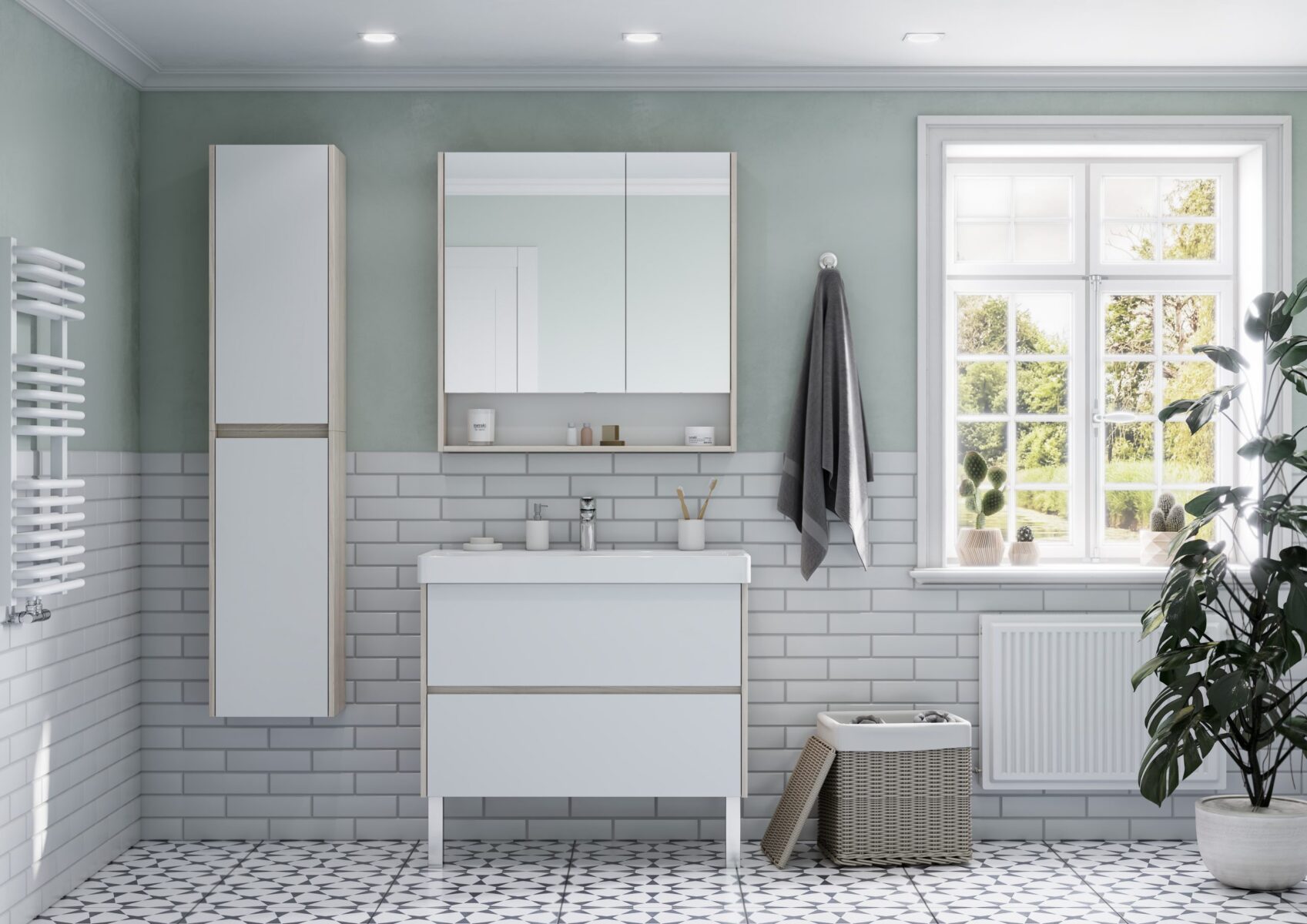 Комплект: тумба в ванную Aquaton Сканди 90 с умывальником Santek Адриана 90, белый/дуб верона, 1A2519V0SDB20 — изображение 4