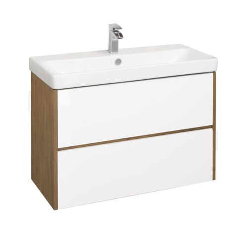 Комплект: тумба в ванную Aquaton Сканди 90 с умывальником Santek Адриана 90, белый/дуб рустикальный, 1A2519V0SDZ90