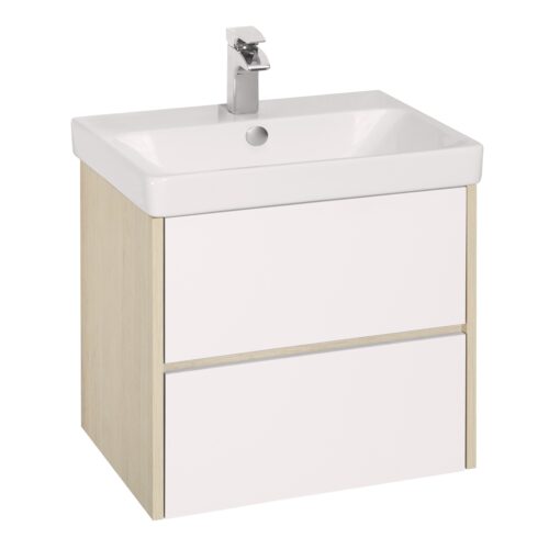 Комплект: тумба в ванную Aquaton Сканди 70 с умывальником Santek Адриана 70, белый/дуб верона, 1A2518V0SDB20