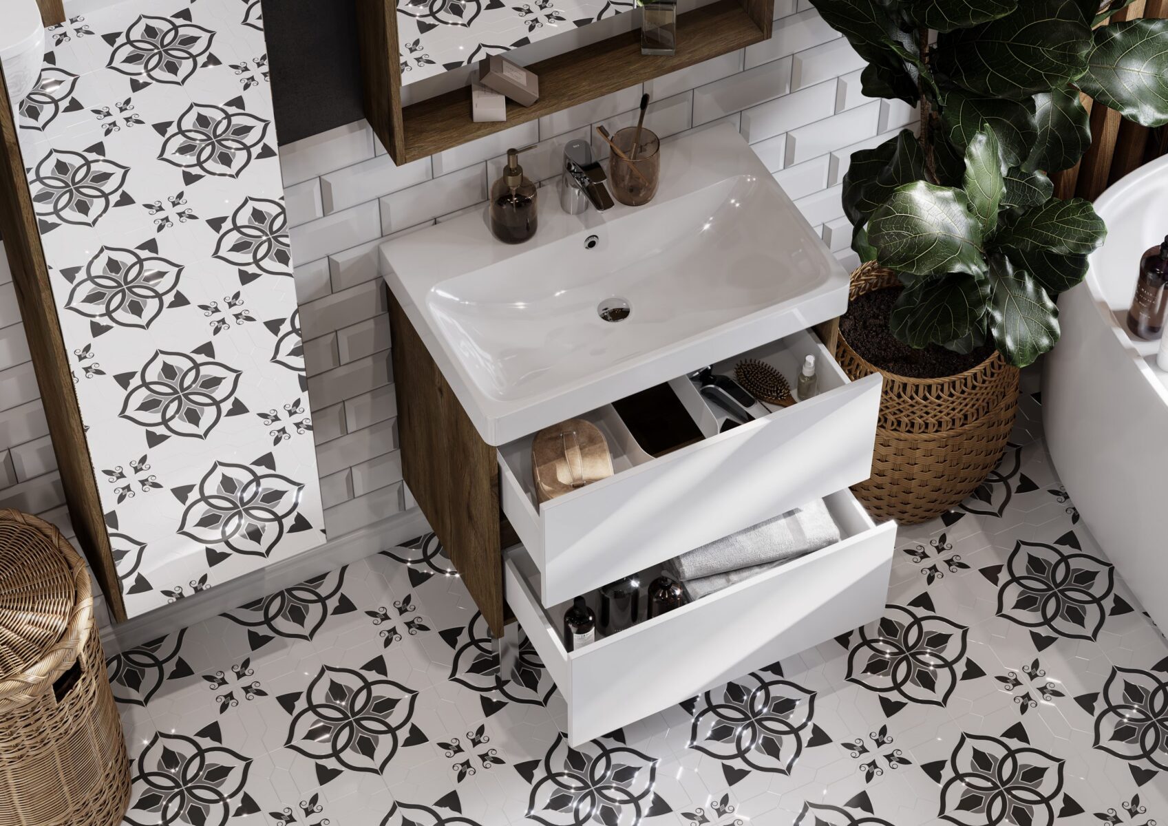 Комплект: тумба в ванную Aquaton Сканди 70 с умывальником Santek Адриана 70, белый, 1A2518V0SD010 — изображение 2