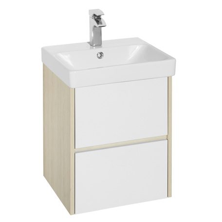 Комплект: тумба в ванную Aquaton Сканди 55 с умывальником Santek Адриана 55, белый/дуб верона, 1A2517V0SDB20