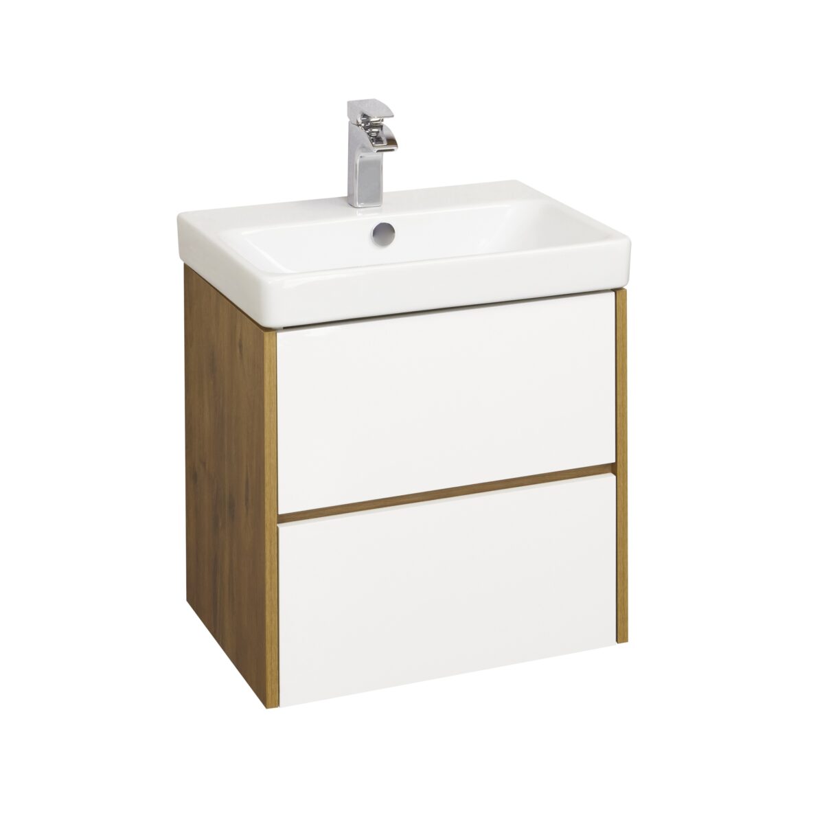 Комплект: тумба в ванную Aquaton Сканди 55 с умывальником Santek Адриана 55, белый/дуб рустикальный, 1A2517K0SDZ90