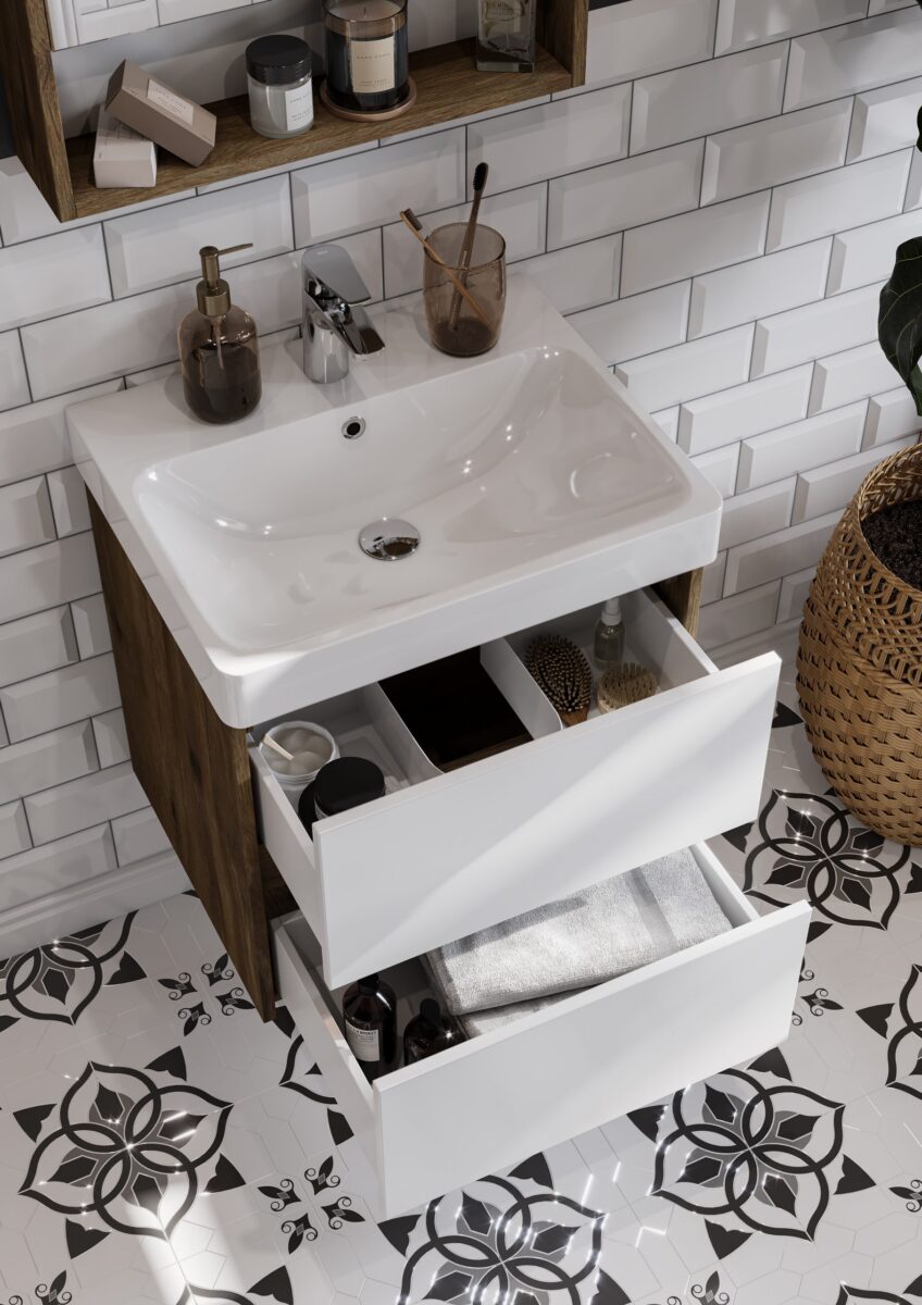 Комплект: тумба в ванную Aquaton Сканди 55 с умывальником Santek Адриана 55, белый/дуб рустикальный, 1A2517K0SDZ90 — изображение 10