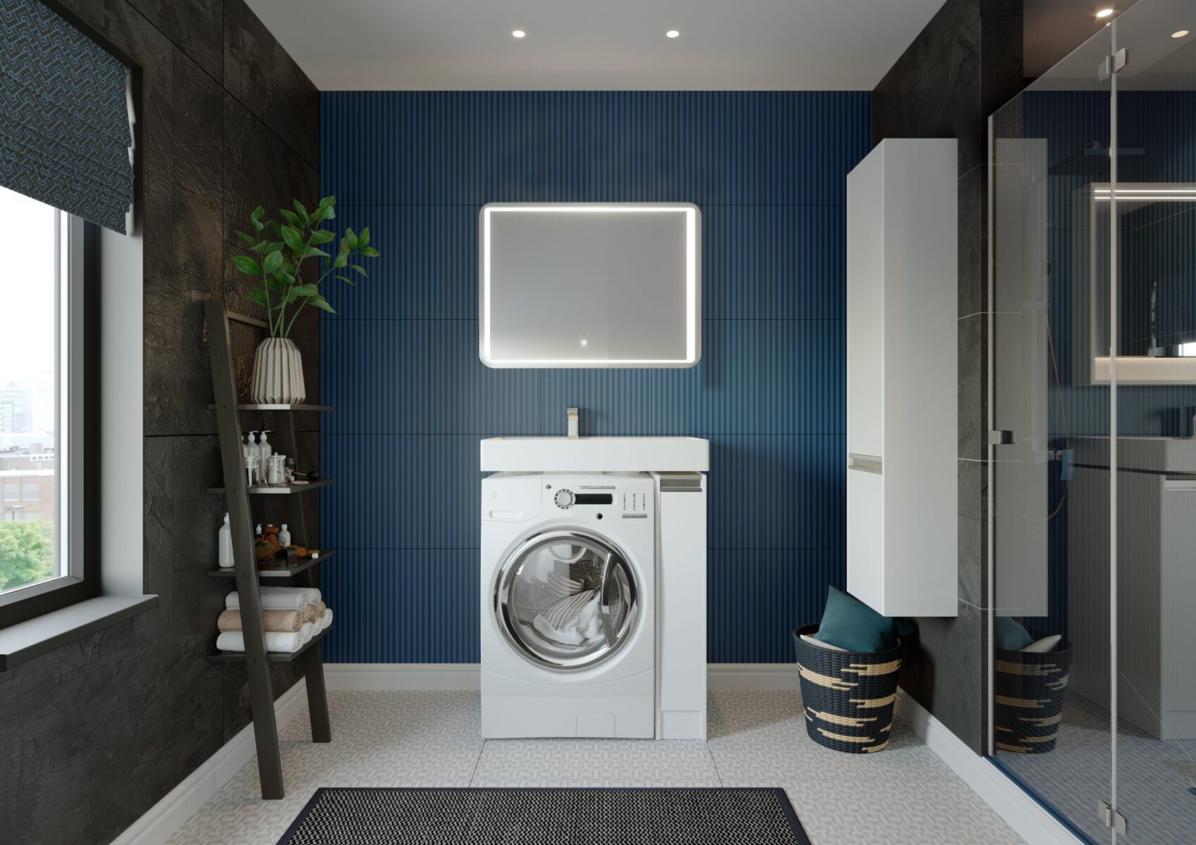 Комплект: тумба в ванную Aquaton Лондри 200 с умывальником Рейн 80, белый, 1A2361V0LH010 — изображение 3