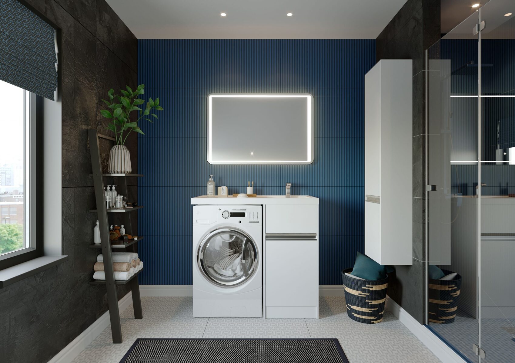 Комплект: тумба в ванную Aquaton Лондри 400 (левая) с умывальником Aquaton Лондри 1050, белый, 1A2360K1LH010 — изображение 3