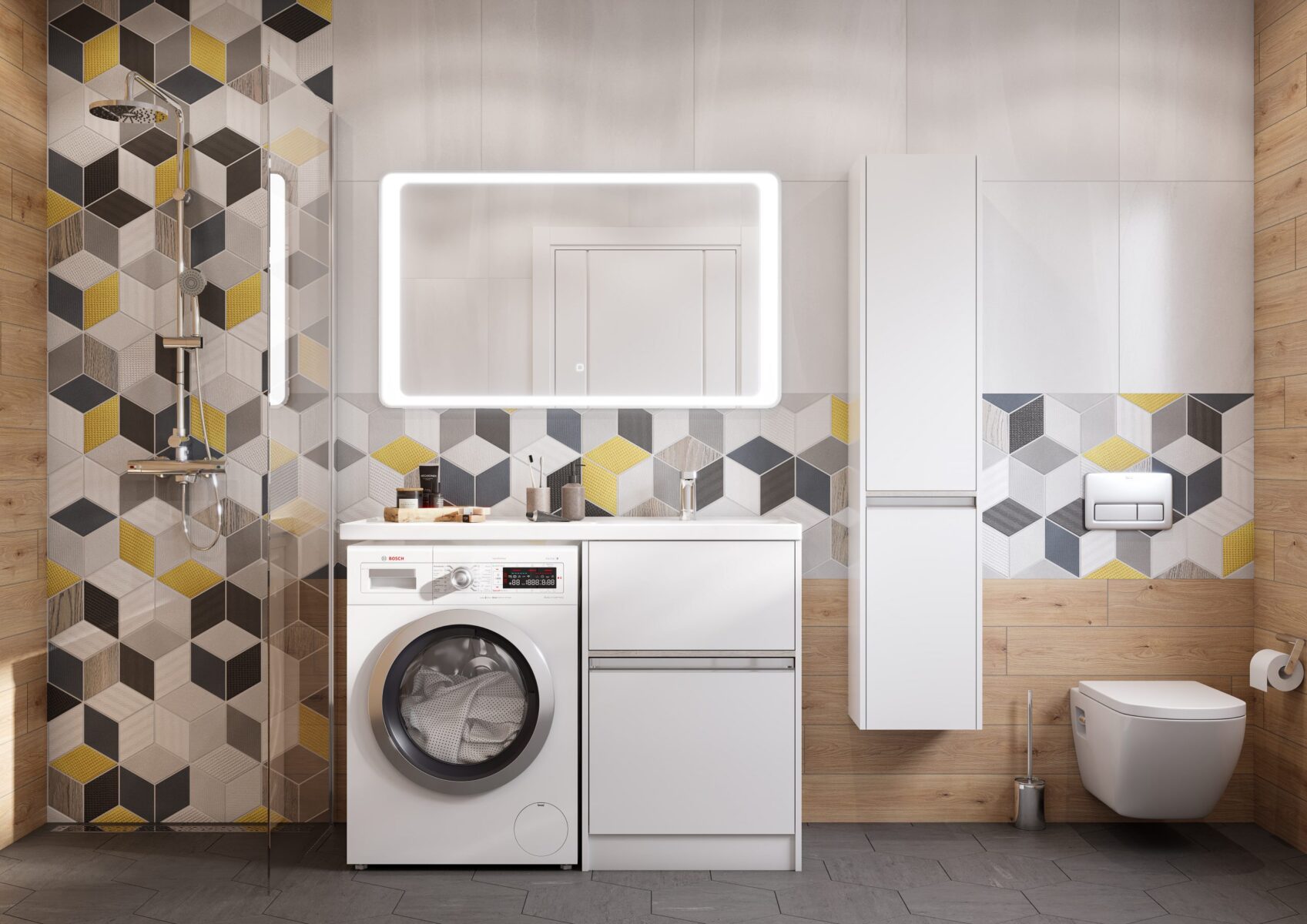 Комплект: тумба в ванную Aquaton Лондри 600 (левая) с умывальником Aquaton Лондри 1200, белый, 1A2359K1LH010 — изображение 3