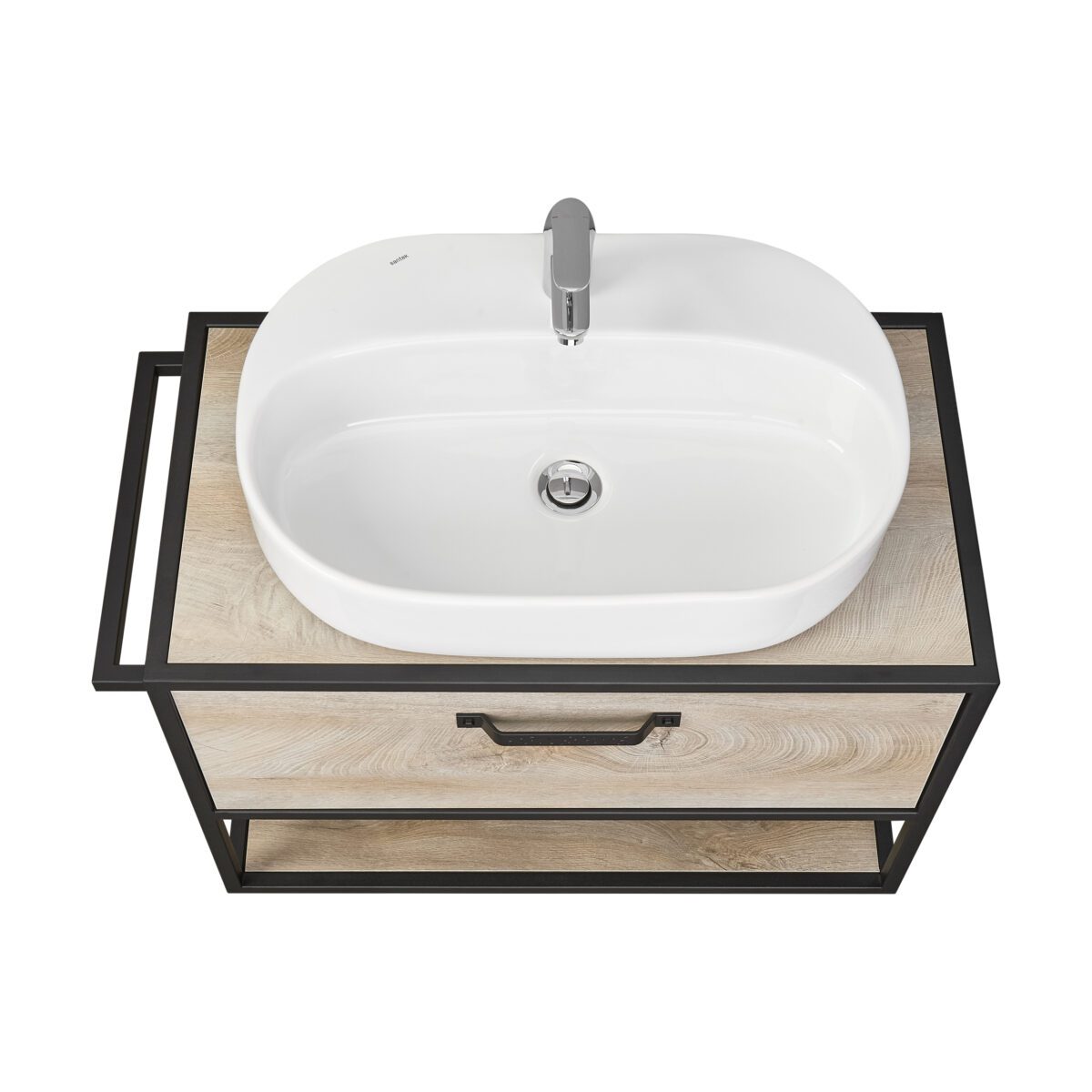 Тумба в ванную Aquaton Лофт Фабрик 80 под умывальник SANTEK Одри Round, дуб эндгрейн