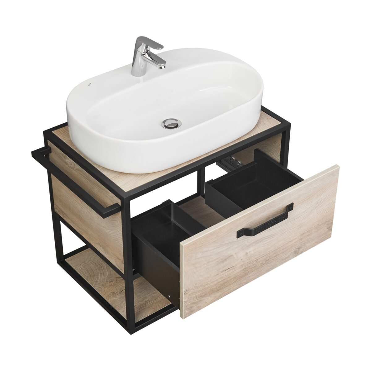 Тумба в ванную Aquaton Лофт Фабрик 80 под умывальник SANTEK Одри Round, дуб эндгрейн — изображение 2