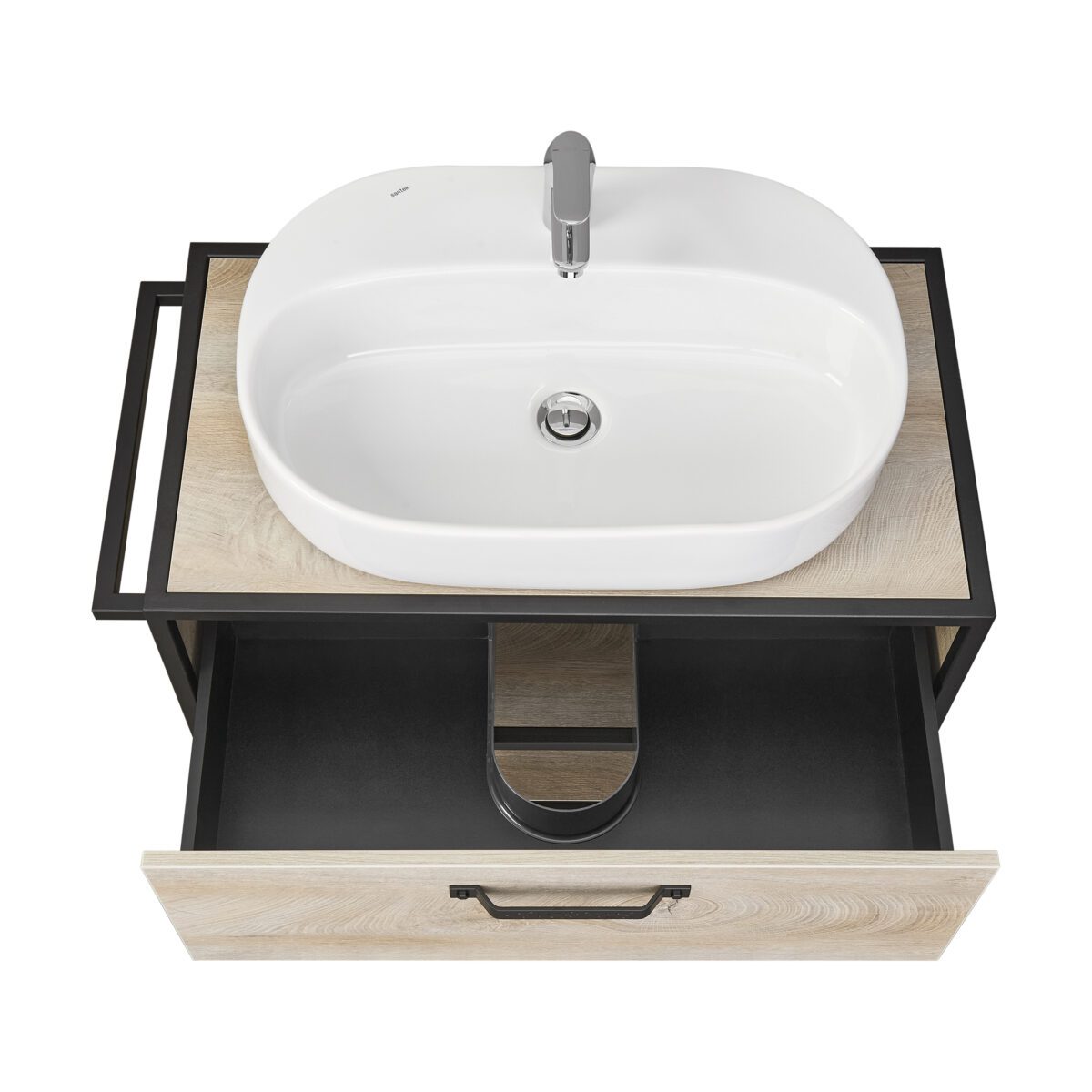 Тумба в ванную Aquaton Лофт Фабрик 80 под умывальник SANTEK Одри Round, дуб эндгрейн — изображение 3