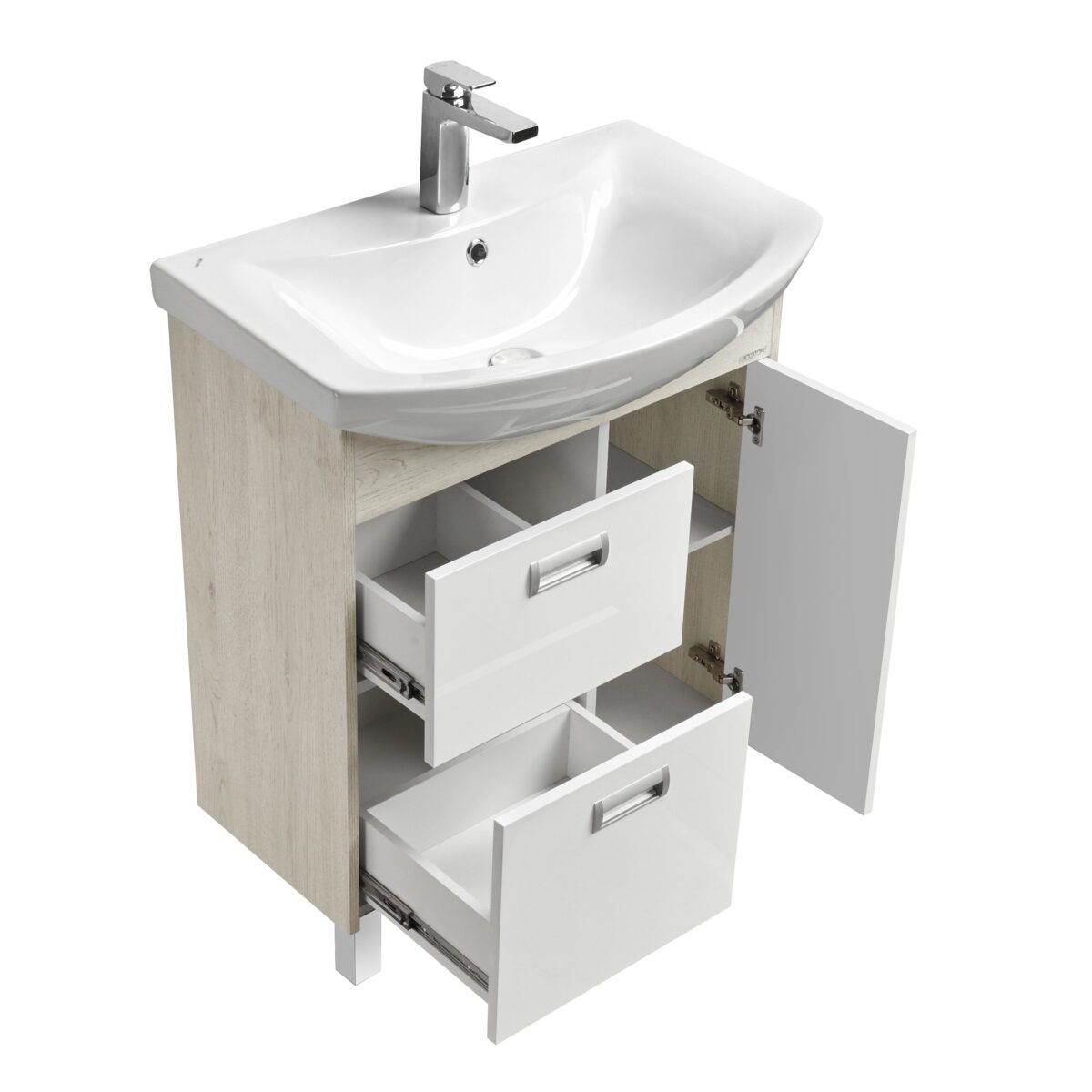 Комплект: тумба в ванную Aquaton Бекка 70 с умывальником Santek Балтика 70, белый/дуб Сомерсет, 1A2087V0BAC20 — изображение 3