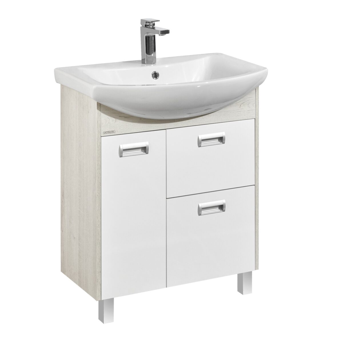 Комплект: тумба в ванную Aquaton Бекка 70 с умывальником Santek Балтика 70, белый/дуб Сомерсет, 1A2087V0BAC20
