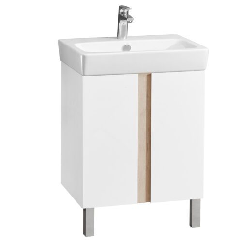 Комплект: тумба в ванную Aquaton Кантри 60 с умывальником Santek Нео 60, белый/дуб Верона, 1A2574V0AHB20