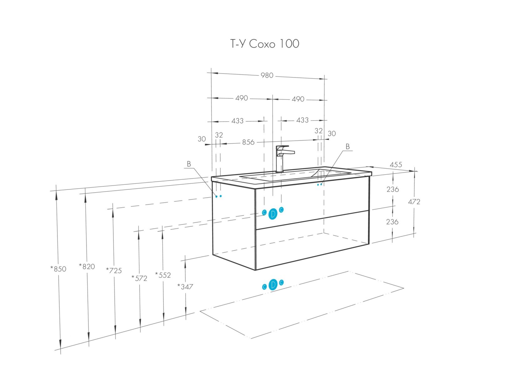Комплект: тумба в ванную Aquaton Сохо 100 с умывальником Santek Элина 100, белый, 1A2582V0AJ010 — изображение 6