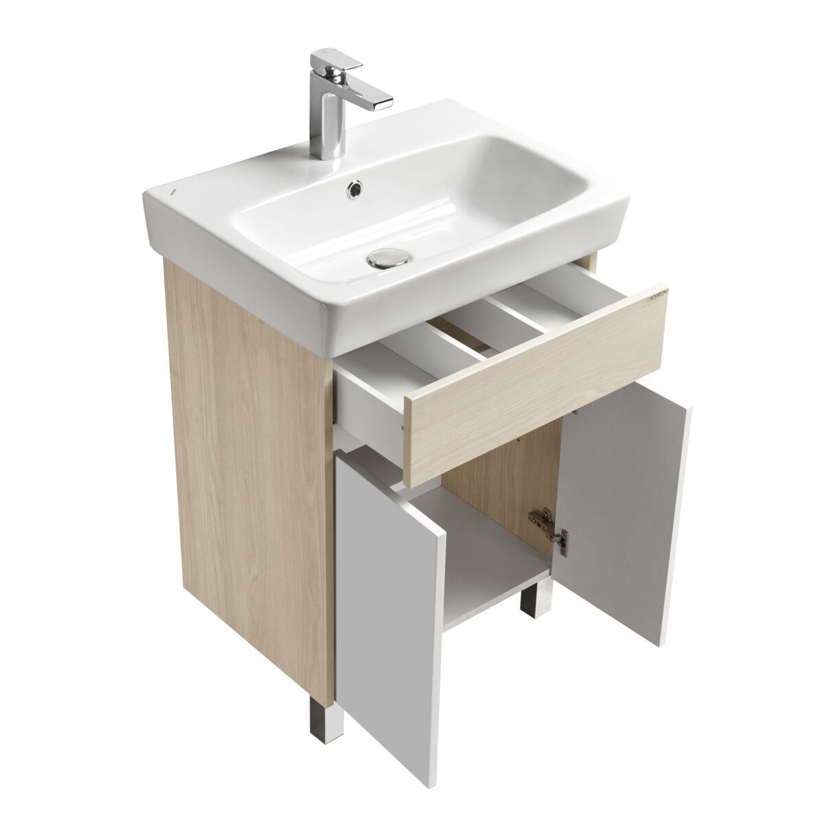 Комплект: тумба в ванную Aquaton Верди 60 Н с умывальником Santek Нео 60, белый/ясень Фабрик, 1A2077V0VDAV0 — изображение 3