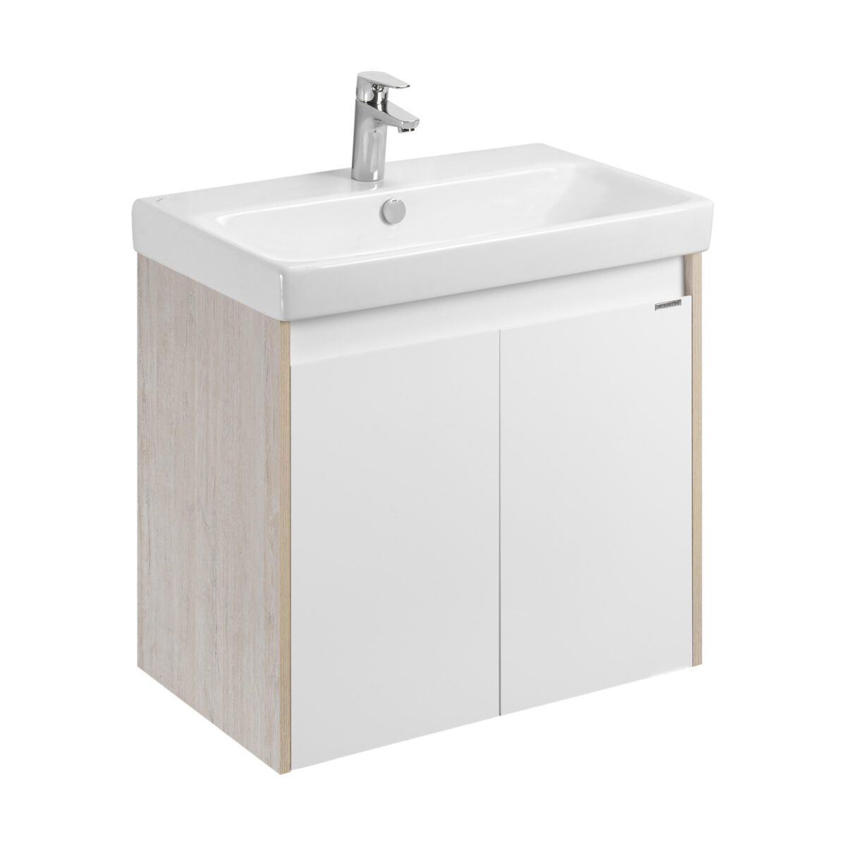 Комплект: тумба в ванную Aquaton Сканди Doors 70 с умывальником Santek Адриана 70, белый/дуб верона, 1A2789V0SDB20