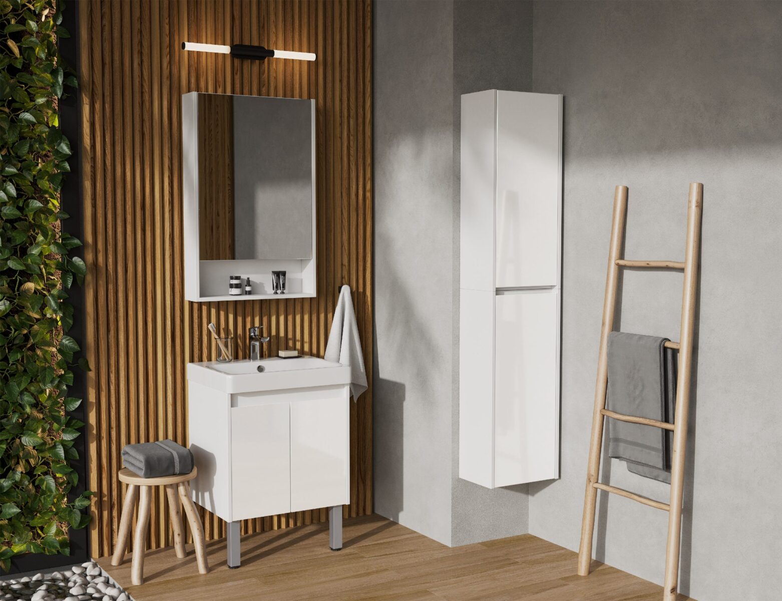 Комплект: тумба в ванную Aquaton Сканди Doors 55 с умывальником Santek Адриана 55, белый/дуб Верона, 1A2788V0SDB20 — изображение 2