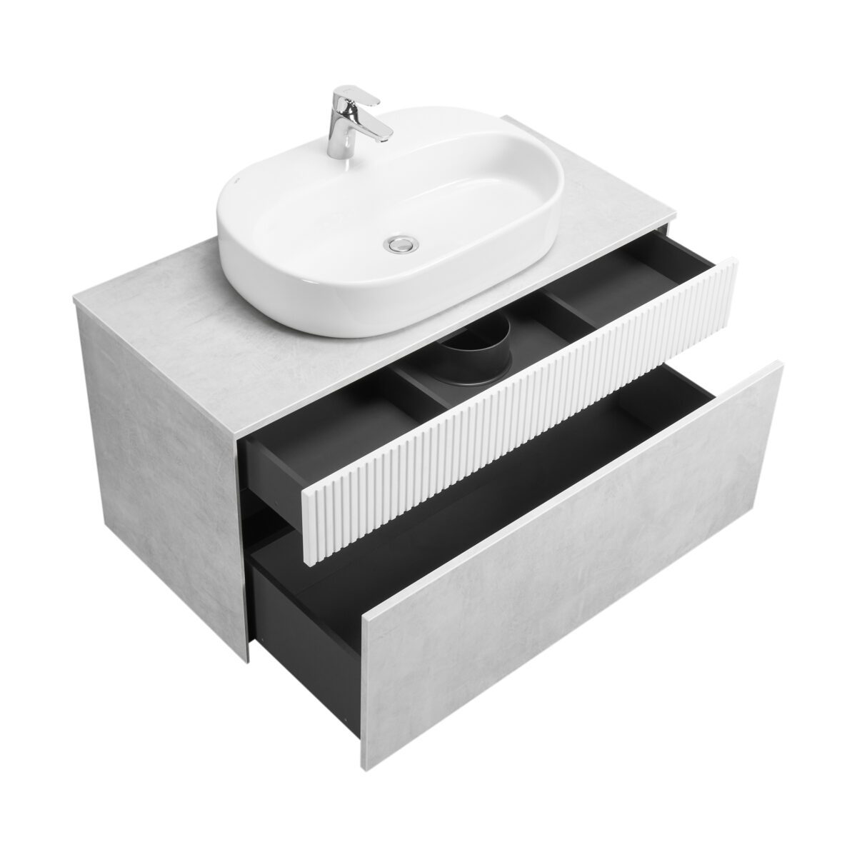 Тумба в ванную Aquaton Марбл 100 под умывальник SANTEK Одри Round, слэйт — изображение 4