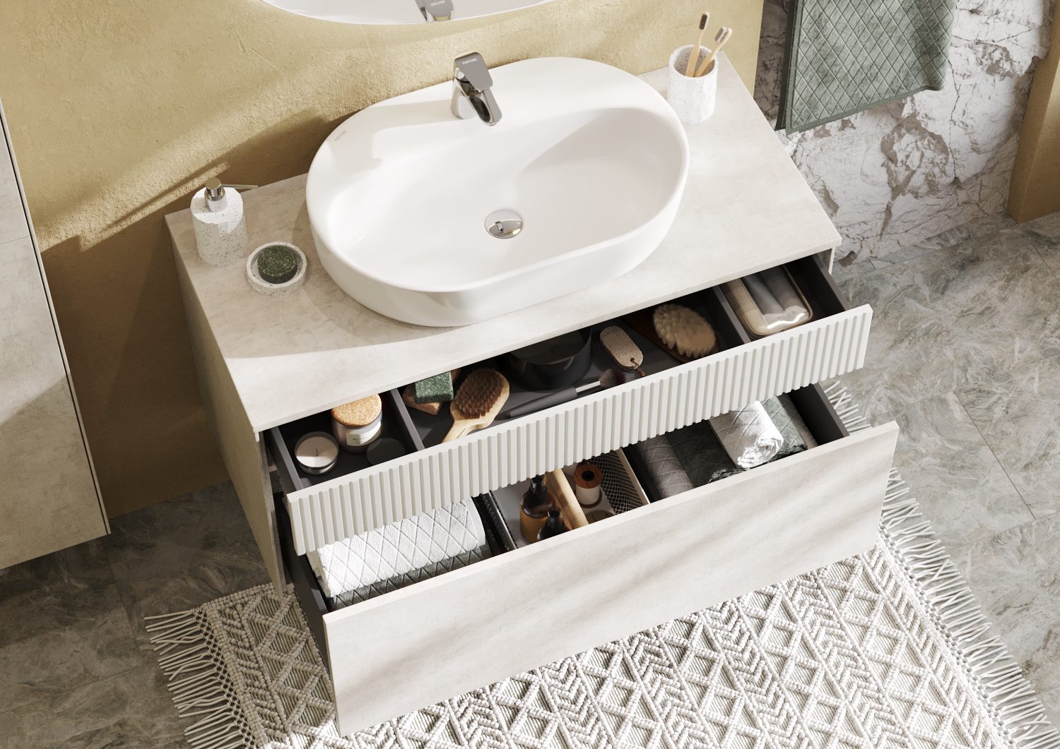 Тумба в ванную Aquaton Марбл 100 под умывальник SANTEK Одри Round, слэйт — изображение 7