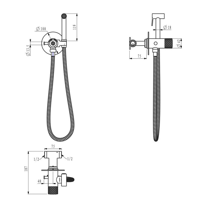 Кнопочный смеситель скрытого монтажа для гигиенического душа Gappo G7288-6, черный — изображение 3