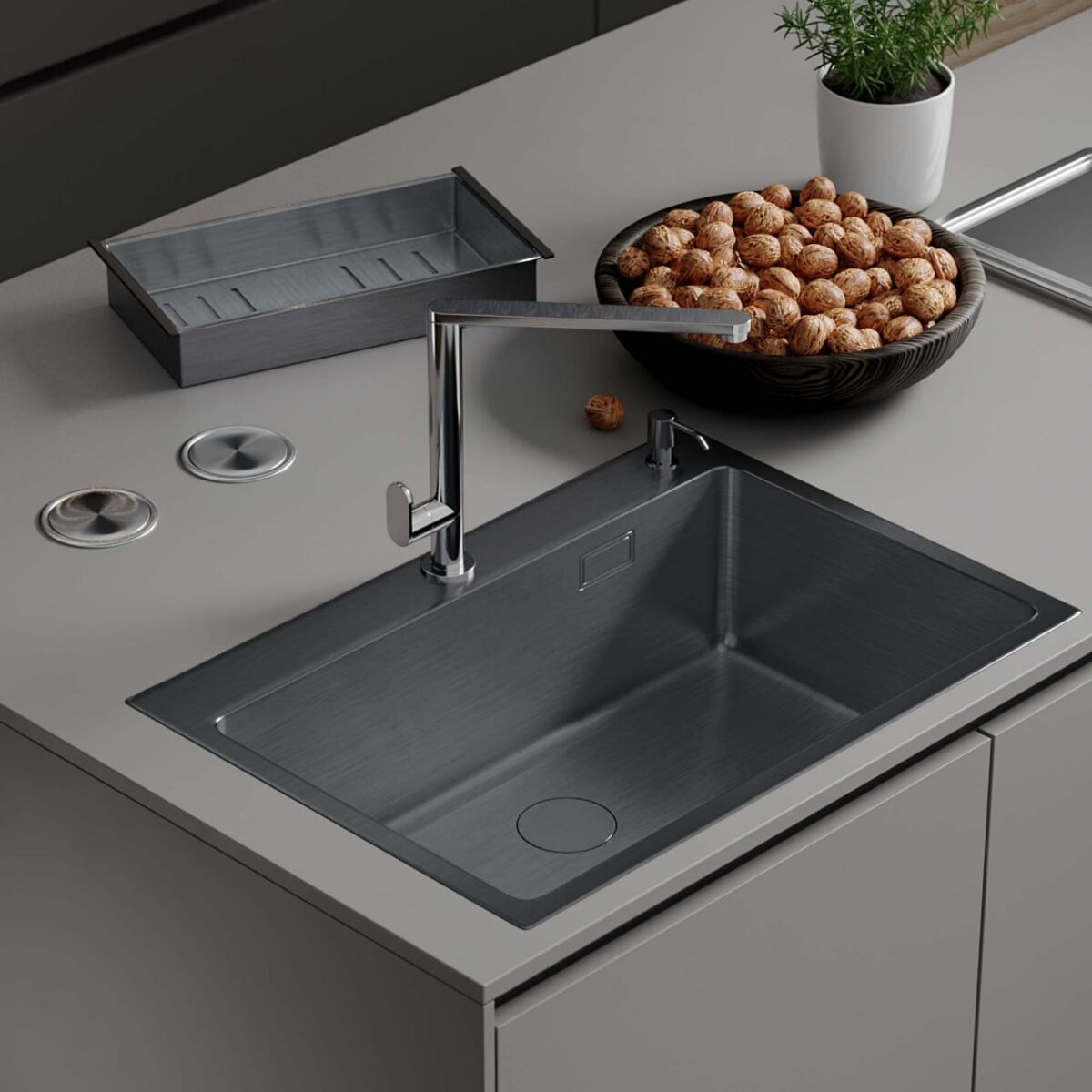 Кухонная мойка Roxen Simple 560220-65B (650х480х220; графит/мат)