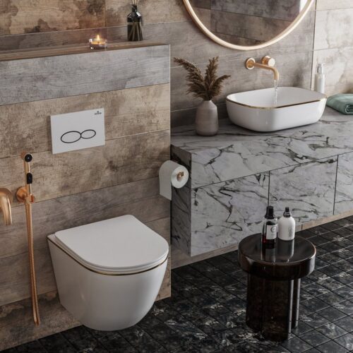 Комплект 2 в 1 подвесной унитаз с умывальником Roxen Antares Gold, 508510G